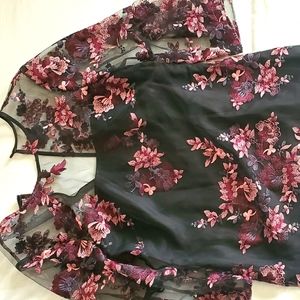 Black lace dress with embroidered flowers